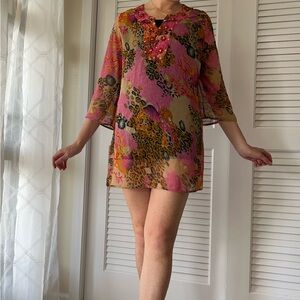 Signature Pink and Brown Beaded Tunic